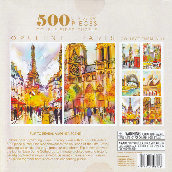 Famous Landmark Water Colour - Opulent Paris Jigsaw Puzzle Double-Sided (500 Pieces)