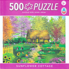 Arrow Puzzles - Landscapes Series - Sunflower Cottage by Caplyn Dor - 500 Piece Jigsaw Puzzle (Purple)