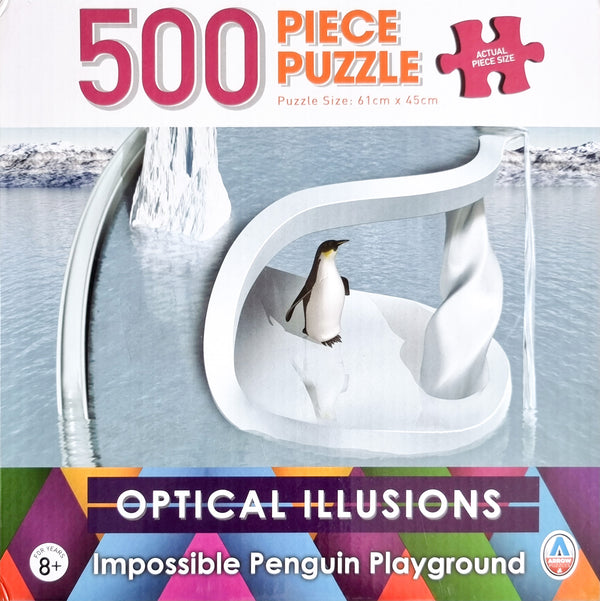 Arrow Puzzle - Optical Illusions -  Impossible Penguin Playground 500 Piece Jigsaw Puzzle Large Piece
