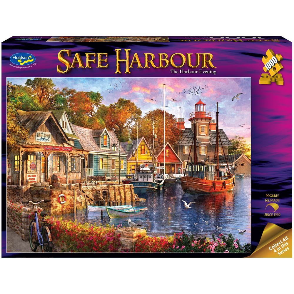 1000-Piece Jigsaw Puzzle - Old Town Fishing Village Harbour Scene (Quickdraw)