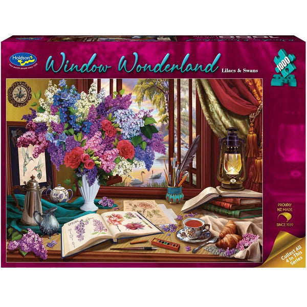 Holdson - Window Wonderland Lilacs Swans by Image World Jigsaw Puzzle (1000 Pieces)