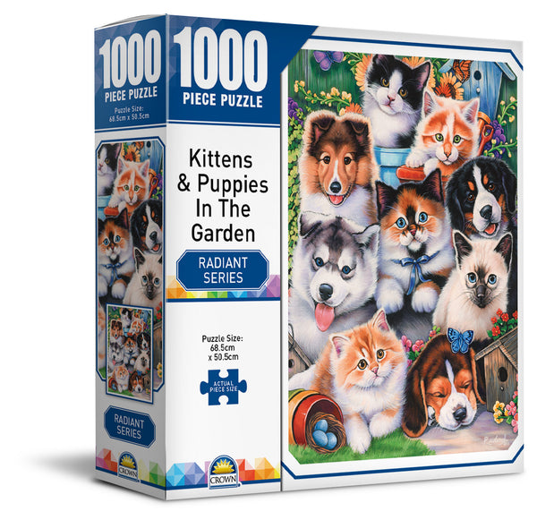 Crown - Radiant Series - Kittens & Puppies in the Garden Jigsaw Puzzle (1000 pieces)