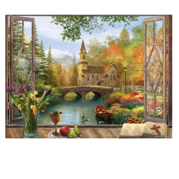 Crown - Picturesque Series - Autumn Church Frame Jigsaw Puzzle (1000 pieces)