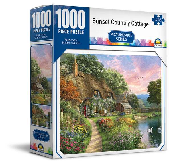 Crown - Picturesque Series - Sunset Country Cottage Jigsaw Puzzle (1000 pieces)