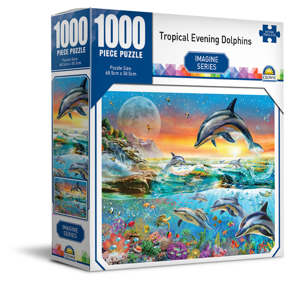 Crown - Imagine Series - Tropical Evening Dolphins Jigsaw Puzzle (1000 pieces)