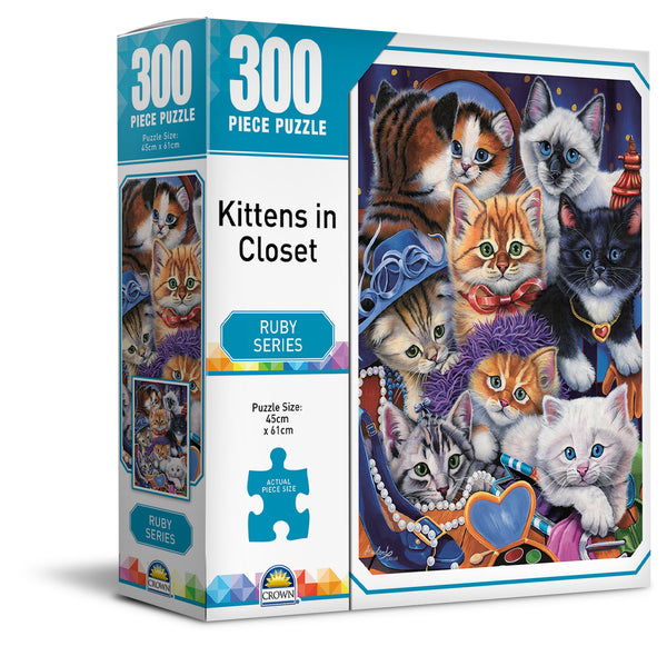 Crown - Ruby Series - Kittens in Closet Jigsaw Puzzle (300 pieces)
