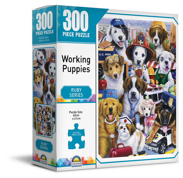 Crown - Ruby Series - Working Puppies Jigsaw Puzzle (300 pieces)