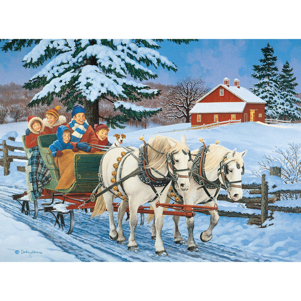 Bits and Pieces - 1000 Piece Jigsaw Puzzle - Family Sleigh Ride by Artist John Sloane