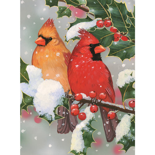 Bits and Pieces - William Vanderdasson - Cardinal Couple With Holly Jigsaw Puzzle (1000 Pieces)