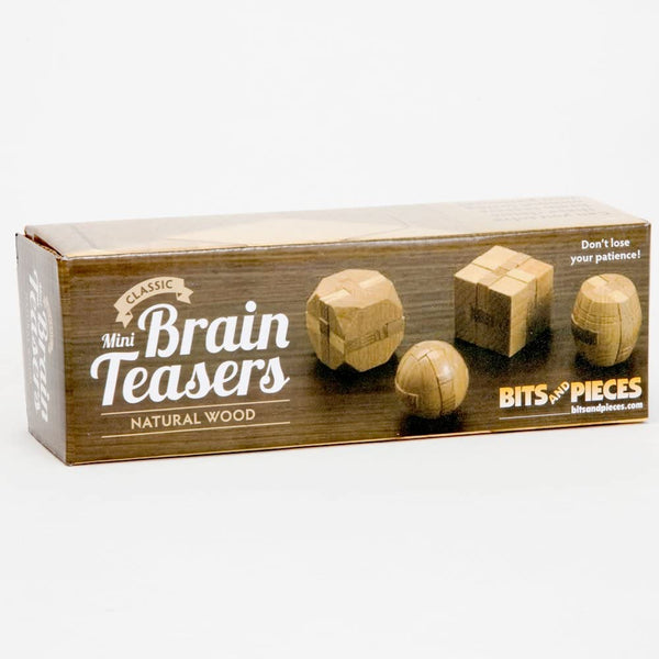 Mini Wood Brain Teaser Set of Four-Classic Designed Light Wood Stain - Wooden Brainteaser Puzzles & Fun Gifts