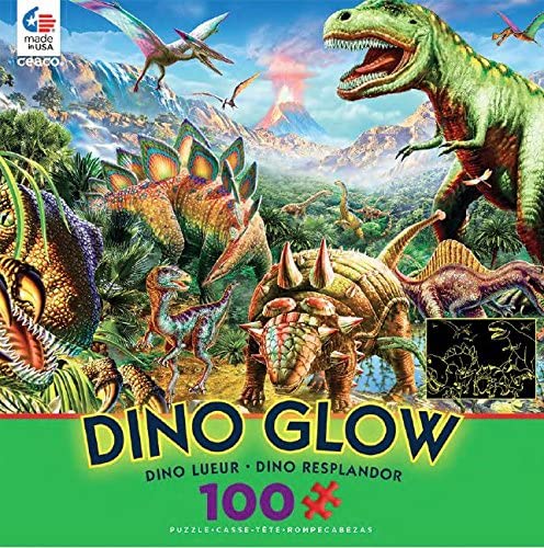 Ceaco - Dino Glow in The Dark Dino Party Jigsaw Puzzle (100 Pieces)