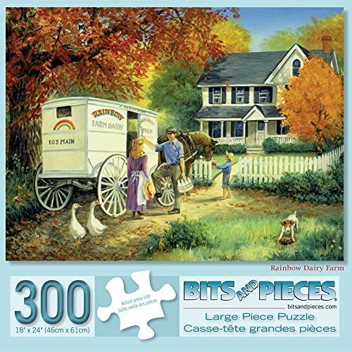 Bits and Pieces - 300 Large Piece Jigsaw Puzzle - Rainbow Dairy Farm - Fall Scene Jigsaw by Artist Linda Picken