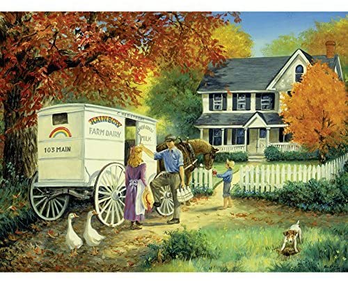 Bits and Pieces - 300 Large Piece Jigsaw Puzzle - Rainbow Dairy Farm - Fall Scene Jigsaw by Artist Linda Picken