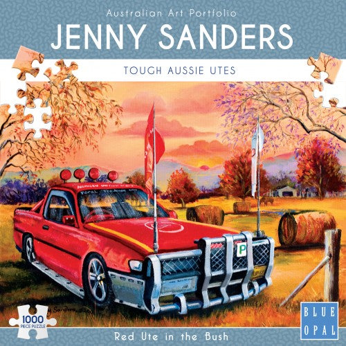 Blue Opal - Red Ute In The Bush 1000 pieces Jigsaw Puzzle by Jenny Sanders