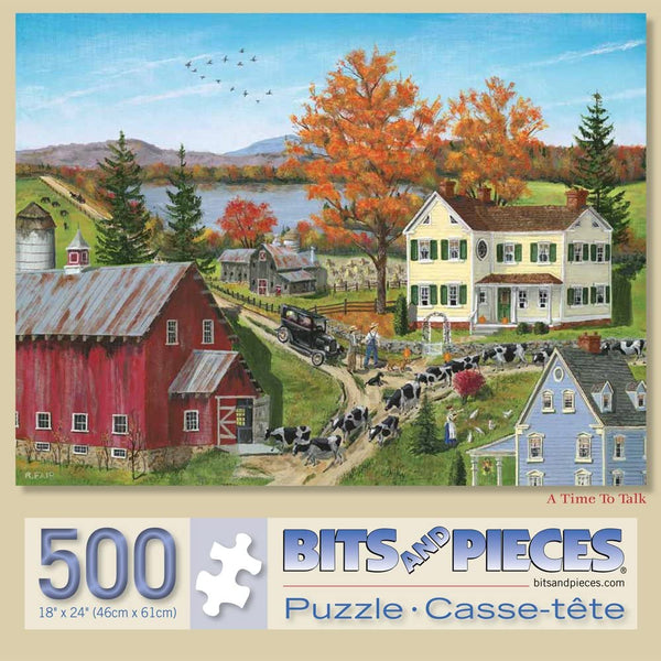 Bits and Pieces - 500 Piece Puzzle - A Time to Talk - Herding Cows into the Barn by Artist Bob Fair