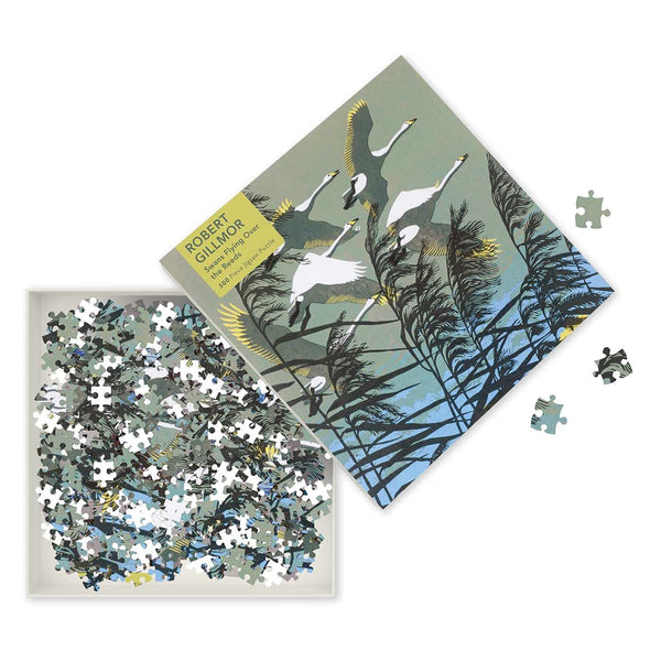 Flame Tree Studio - Swans Flying Over the Reeds by Robert Gillmor Jigsaw Puzzle (500 Pieces)