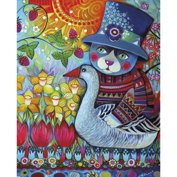 Pomegranate - Cat With Goose Floor Puzzle by Oxana Zaika Jigsaw Puzzle (48 Pieces)