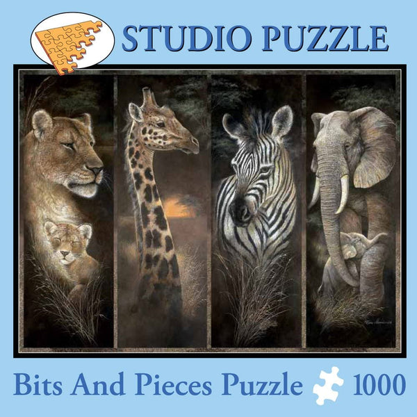 Bits and Pieces - 1000 Piece Jigsaw Puzzle - Pride of Africa, African Jungle Animals; Lions, Giraffes, Elephants and Zebras - by Artist Ruane Manning - 1000 pc Jigsaw