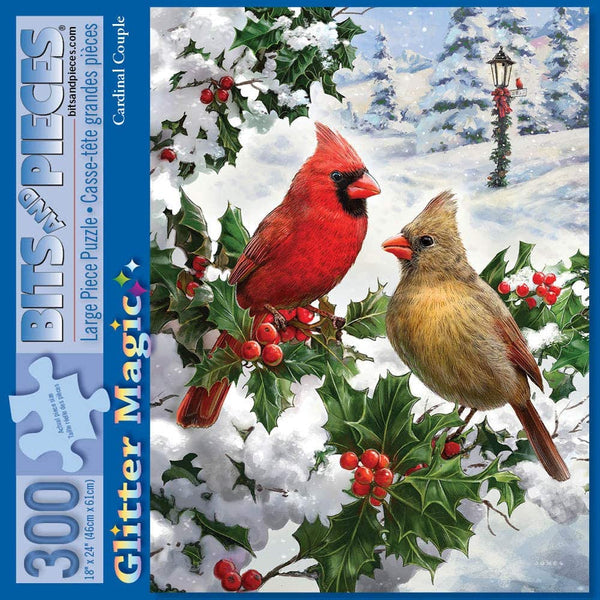 Bits and Pieces - Cardinal Couple Glitter 300 Piece Jigsaw Puzzles for Adults - Each Puzzle Measures 18