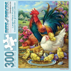 Bits and Pieces - 300 Piece Jigsaw Puzzle 18" x 24" - Chicken Yard - Farm Feeding Chickens and Rooster Chicks by Artist Oleg Gavrilov