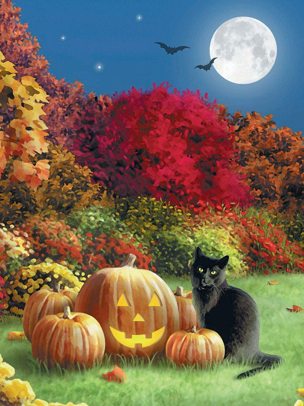 Bits and Pieces - Midnight Halloween Black Cat Pumpkin Jack-O-Lantern Full Moon by Alan Giana Jigsaw Puzzle (300 Pieces)