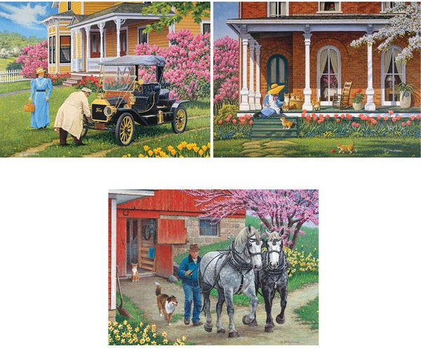 Bits and Pieces - Set of Three (3) 300 Piece Jigsaw Puzzles for Adults - Each Puzzle Measures 18" X 24" - 300 pc Spring Scenes Jigsaws by Artist John Sloane