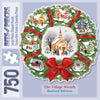 Bits and Pieces - 750 Piece Shaped Puzzle - The Village Wreath Christmas Wreath Holiday - by Artist Rosiland Solomon