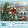 Bits and Pieces - 300 Piece Jigsaw Puzzle 18" x 24" - Red Birdhouse and Chickadees - Winter Mountain Lake Outdoor Scene Jigsaw by Artist Oleg Gavrilov
