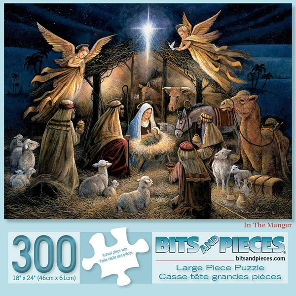 Bits and Pieces - 300 Piece Puzzle 18" X 24" - in The Manger - 300 pc Religious Jigsaws by Artist Ruane Manning
