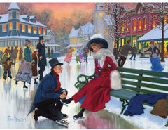 Bits and Pieces - 300 Piece Puzzle - Skaters in Love - Christmas Winter Holiday Jigsaw by Artist Tom Newsom