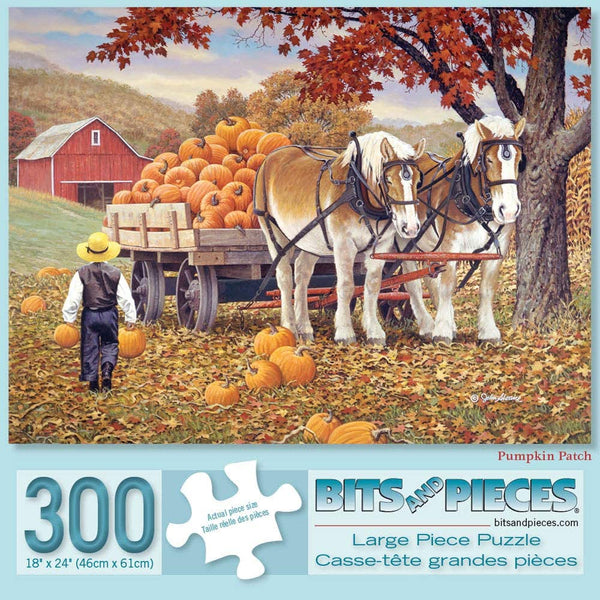 Bits and Pieces - 300 Piece Jigsaw Puzzles - Classic American Country Scenes - Pumpkin Patch by Artist John Sloane