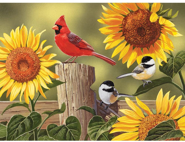 Bits and Pieces - 300 Large Piece Jigsaw Puzzle - Sunflower and Songbirds - Cardinal by Artist William Vanderdasson