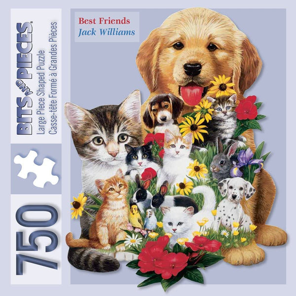 Bits and Pieces - 750 Piece Shaped Jigsaw Puzzle - Best Friends - Dogs and Cats by Artist Jack Williams