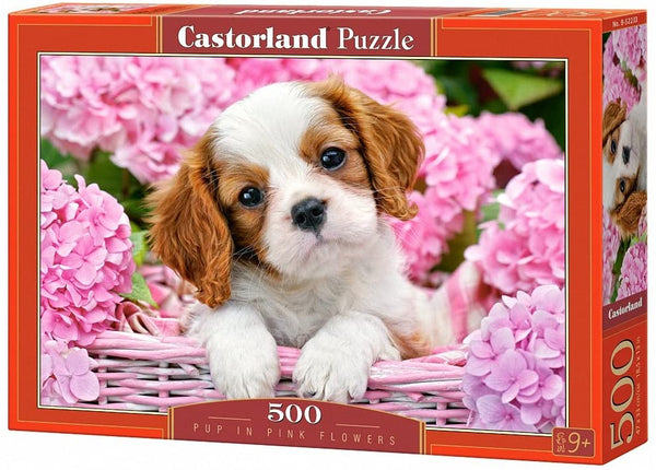 Castorland - Pup In Pink Flowers Jigsaw Puzzle (500 Pieces)