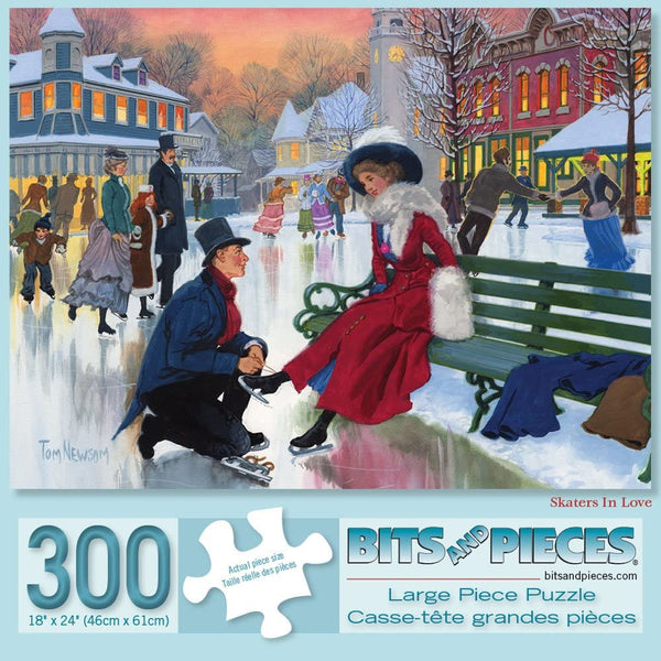 Bits and Pieces - 300 Piece Puzzle - Skaters in Love - Christmas Winter Holiday Jigsaw by Artist Tom Newsom