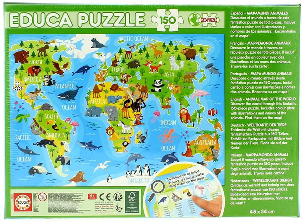 Educa - Animals World Map Jigsaw Puzzle (150 Pieces)