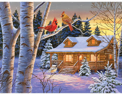 Bits and Pieces - 500 Piece Jigsaw Puzzle - Rustic Retreat - Snowy Winter Scene by Artist William Vanderdasson