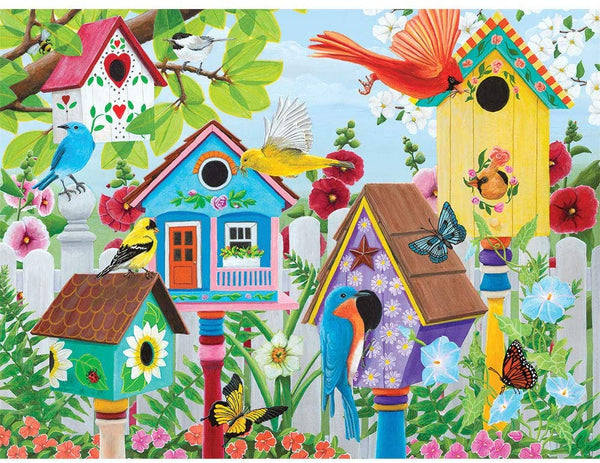Bits and Pieces - 500 Piece Jigsaw Puzzle 18" X 24" - Birdhouse Garden - Colorful Birds, Birdhouses, and Butterflies Jigsaw by Artist Kathy Bambeck