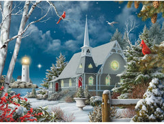 Bits and Pieces - 500 Piece Jigsaw Puzzle - Guiding Lights - Winter at Night by Artist Alan Giana