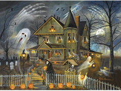 Bits and Pieces - 300 Large Piece Jigsaw Puzzle for Adults - Haunted Haven - Halloween Jack-o-Lanterns by Artist Ruane Manning