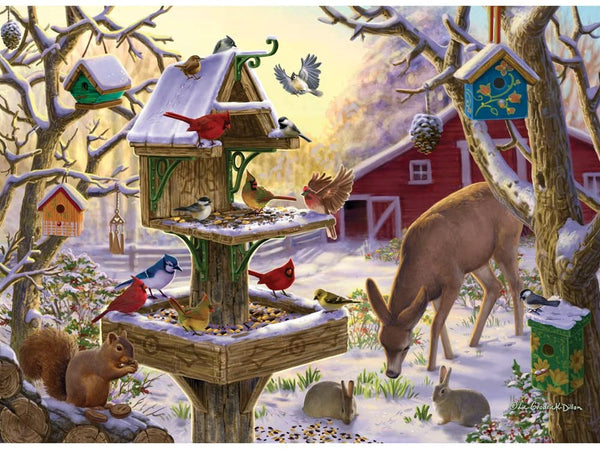 Bits and Pieces - 500 Piece Puzzle - Sunrise Feasting - Animals Winter Scene by Artist Liz Goodrick-Dillon