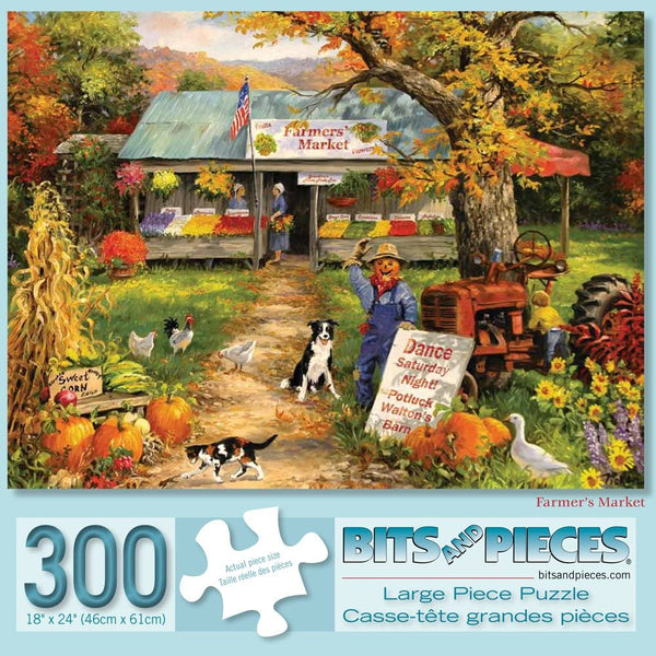 Bits and Pieces - 300 Large Piece Jigsaw Puzzle for Adults - Farmer's Market - 300 pc Autumn Scene Jigsaw by Artist Linda Picken