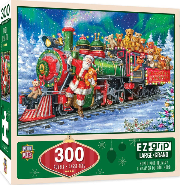 MasterPieces Holiday EZ Grip Extra Large Jigsaw Puzzle, North Pole Delivery, Featuring Art by Jenny Newland, 300 Pieces