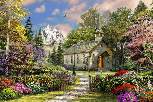Springbok Mountain View Chapel - 500 Piece Puzzle - Large 19" by 23.5" - Made in USA - Unique Cut Interlocking Pieces
