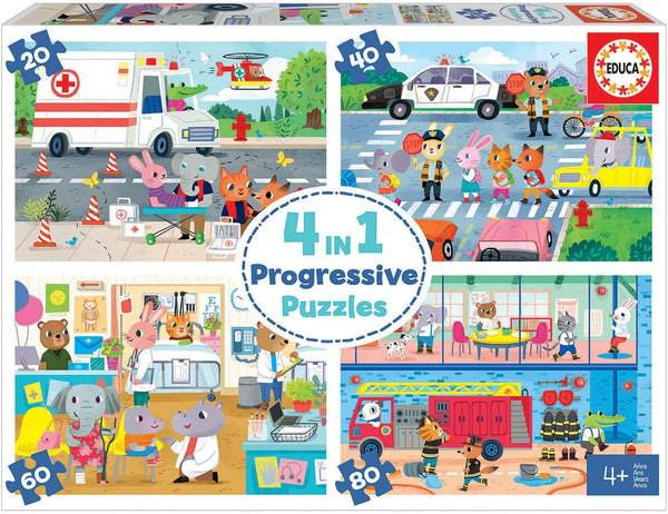 Educa - 4 Progressive Puzzles: Heroes In Action 20+40+60+80pc Jigsaw Puzzle (200 Pieces)