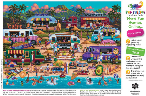 Buffalo Games - Pun Fuzzles - Hawaiian Food Truck Festival - 1000 Piece Jigsaw Puzzle