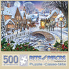Bits and Pieces - 500 Piece Jigsaw Puzzle 18" x 24" - Winter Village Stream - Holiday Seasonal Snowy Town Square Cobblestone Bridge by Artist Steve Crisp