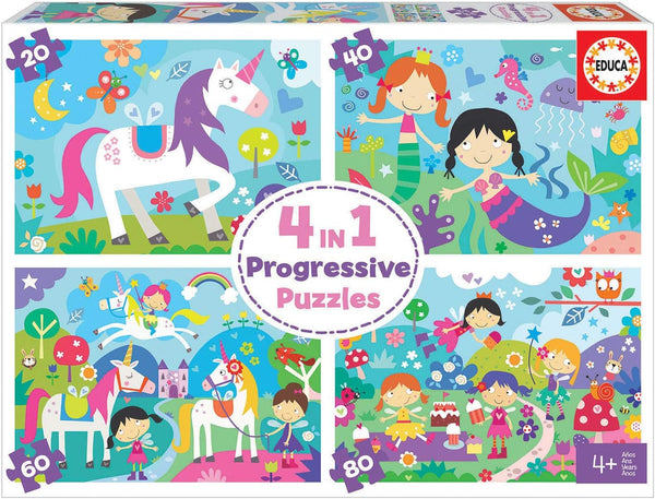 Educa - 4 Progressive Puzzles: Fantasy World 20+40+60+80pc Jigsaw Puzzle (200 Pieces)