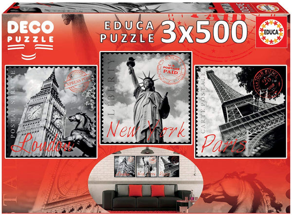 Educa - 3X500p Big Cities Deco Puzzle Jigsaw Puzzle (1500 Pieces)
