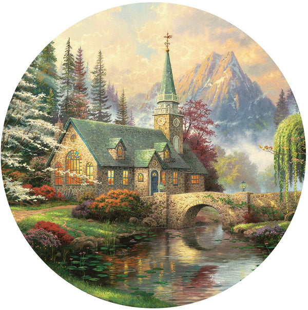 Ceaco Thomas Kinkade Dogwood Chapel Round Puzzle - 500Piece